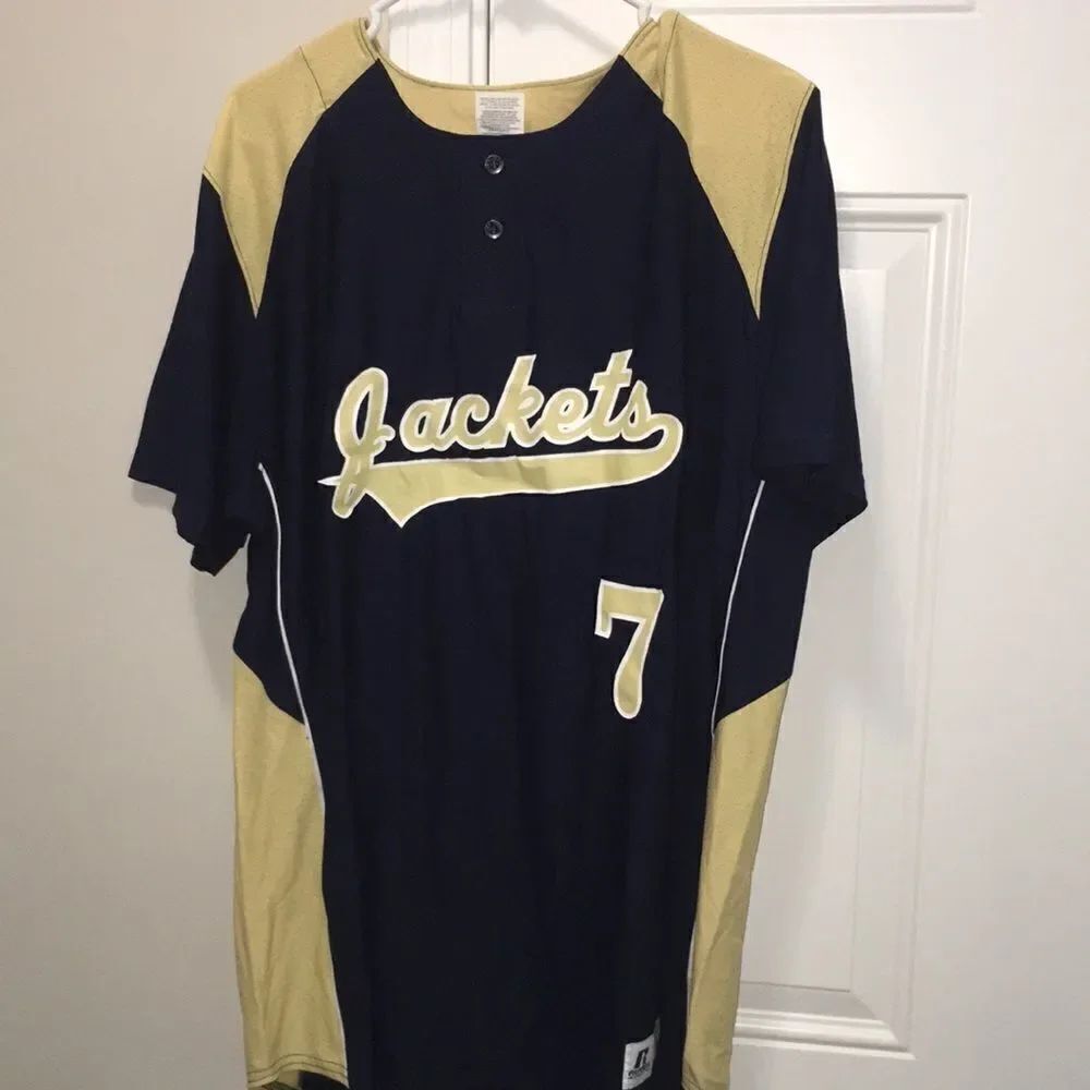 Authentic GT Georgia Tech #7 Sewn Blue Men’s Yellowjackets Team Baseball Jersey